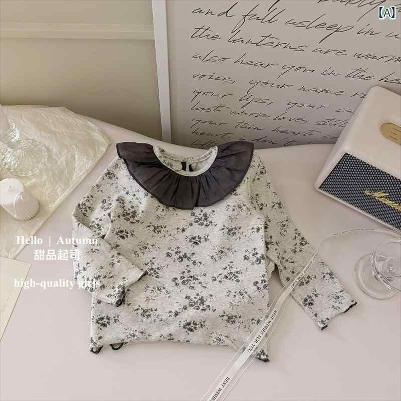 子供服 女の子 セットアップ おしゃれ カジュアル かわいい 韓国 赤ちゃん レースフリル フレンチ 花柄 トップス スウェットパンツ 2点 セット
