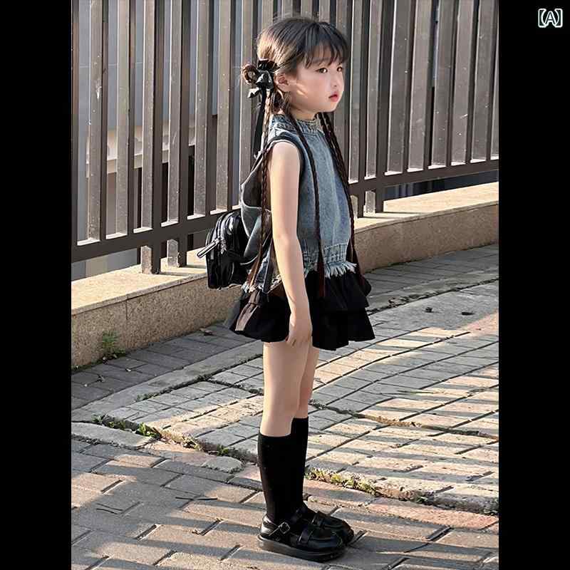 子供服 女の子 セットアップ おしゃれ カジュアル かわいい 夏 ノースリーブ デニム トップス ベビー ..