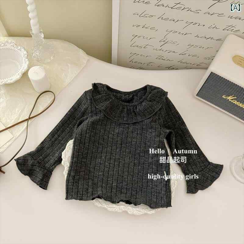 子供服 女の子 セットアップ おしゃれ カジュアル かわいい 韓国 秋 ベビー 蓮葉 人形 シャツ ワイドレッグ ジーンズ 2点 セット トレ..