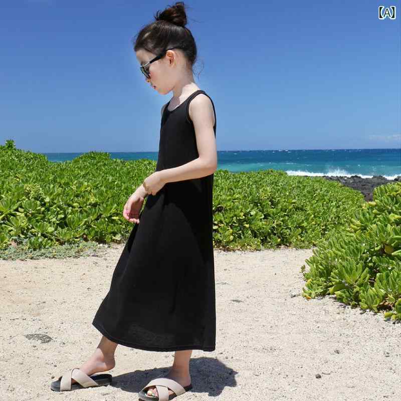 子供服 女の子 セットアップ かわいい おしゃれ 夏 ドレス 黒 ベスト ロング スカート 海辺 ビーチ スカート 薄手 涼しい 涼しい 涼しい 無地 日焼け防止 カーディガン
