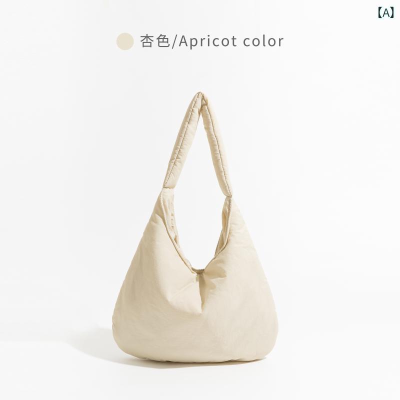 レディース バッグ 普段使い ダウン キルティングトート シングル ショルダー キャンバス 三日月 脇下