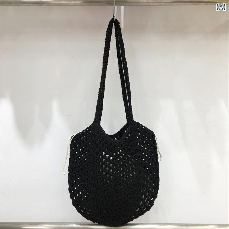 小さめ 夏 グリッド 　　かぎ針 編み ファッション 網 タイツ ポケット ショルダートート