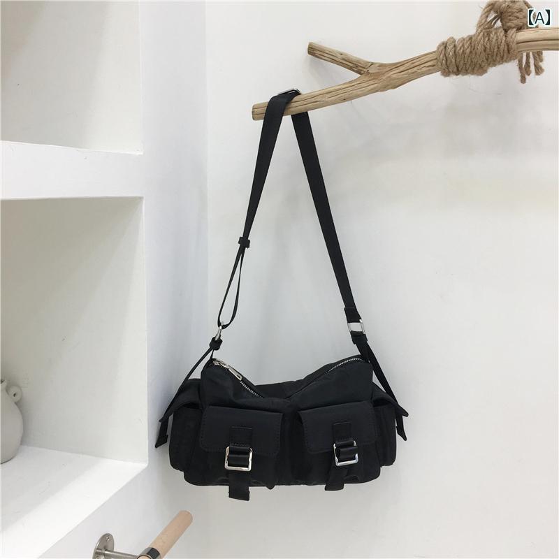 レディース バッグ 普段使い 通勤 小さめ ファッション オートバイ ポケット 装飾 カジュアル ナイロン..