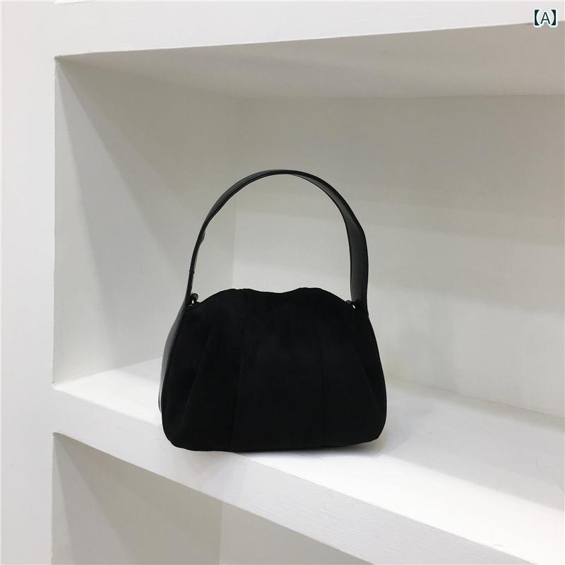 レディース バッグ 普段使い 通勤 小さめ 韓国 プリーツ クラウド レトロ スエード ハンド ワンショル..