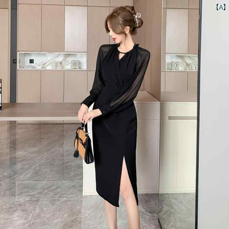 レディース ファッション フランス 社交界 ドレス ウエスタン セクシー フェミニン レトロ スリットドレス