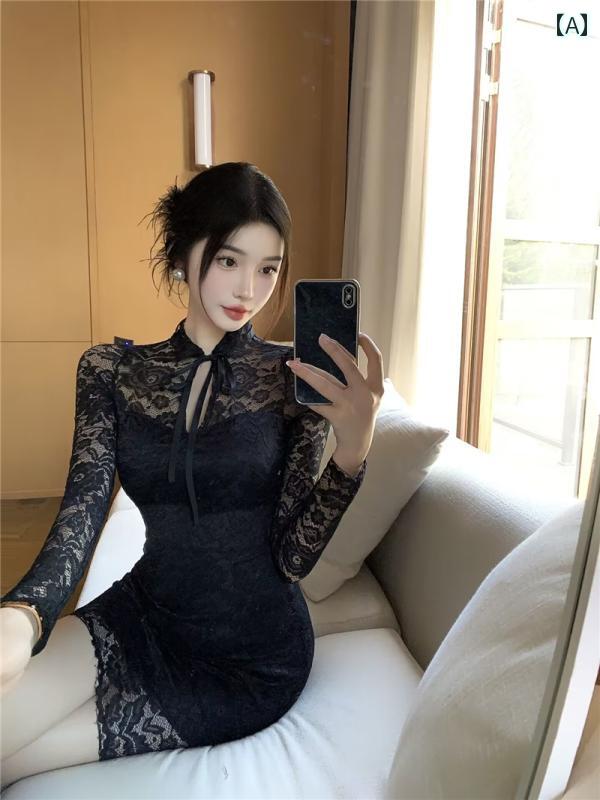 レディース ファッション セクシー 甘くて イシー ウエスト 細く フレッシュ スリムフィット 優しい レトロフレンチ レース ヒップ カバー ドレス