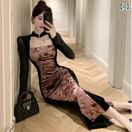 レディース ファッション クール メッシュ レトロ 起毛 プリント セクシー フェミニン ヒップ ハグ ドレス レディース ファッション クール メッシュ レトロ 起毛 プリント セクシー フェミニン ヒップ ハグ ドレス
