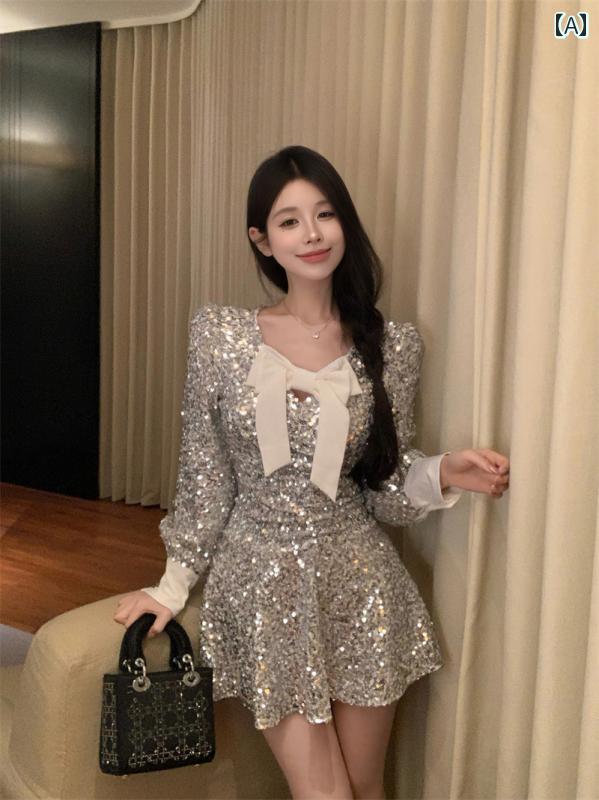 レディース ファッション フレンチ スイート 誕生日 パーティー ドレス ユニーク かわいい リボン スパン クール レス