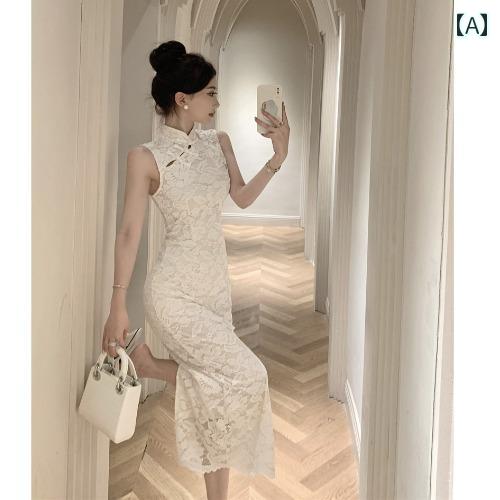 レディース ファッション フレンチ 軽量 涼しい 社交界 レース ドレス レトロ チャイナ風 少女 チャイナ ドレス