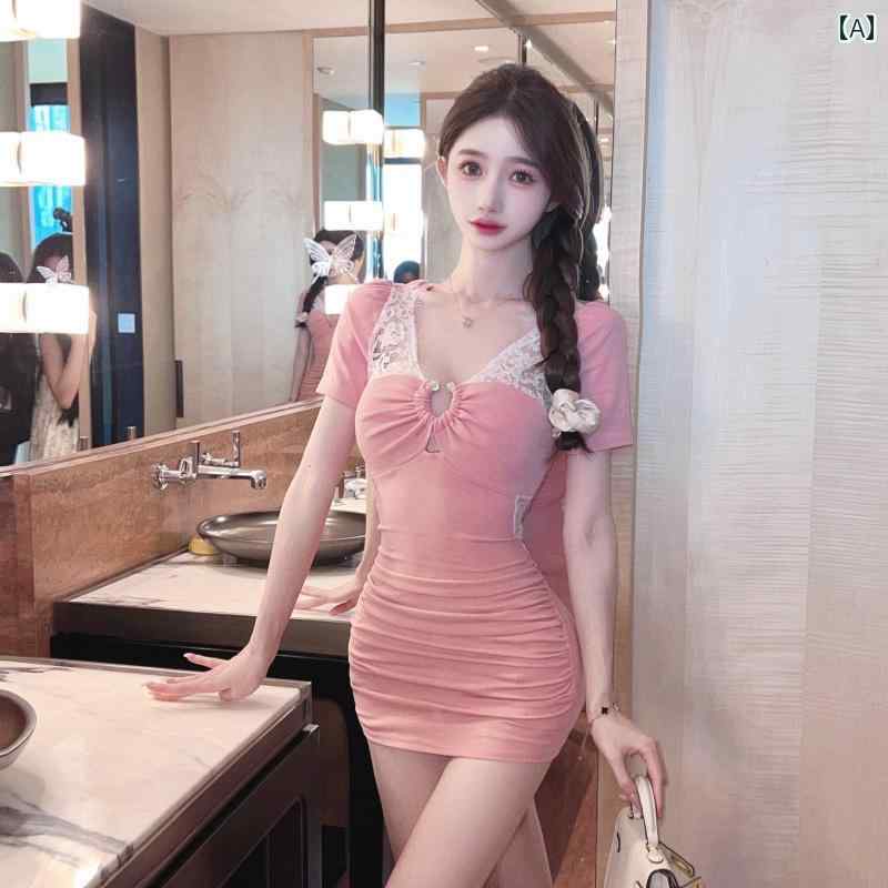 レディース ファッション 魅惑 ヒップ 覆う 短い スカート タイト 体型 見せ ストリート フレンドリー 優しく レース ドレス