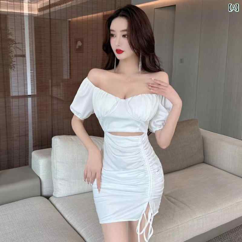 レディース ファッション 巾着 ヒップ ハグ ショート スカート タイトフィット ガール ラスト セクシーボディ ショー ローカット 半袖 ヒップ ハグ ドレス