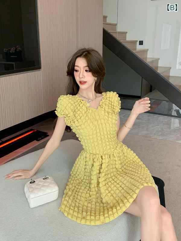 レディース ファッション 甘くて 優しくて 魅惑 ワンショルダー フランス 初恋 おしゃれ 着痩せ パフスリーブ aライン ワンピース