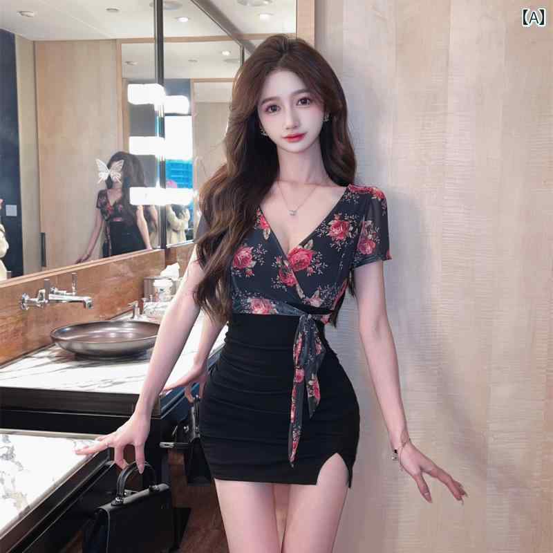 レディース ファッション 魅惑 熱い 魅惑 スカート メッシュ プリント ステッチ ストラップ ヒップ カバー ドレス