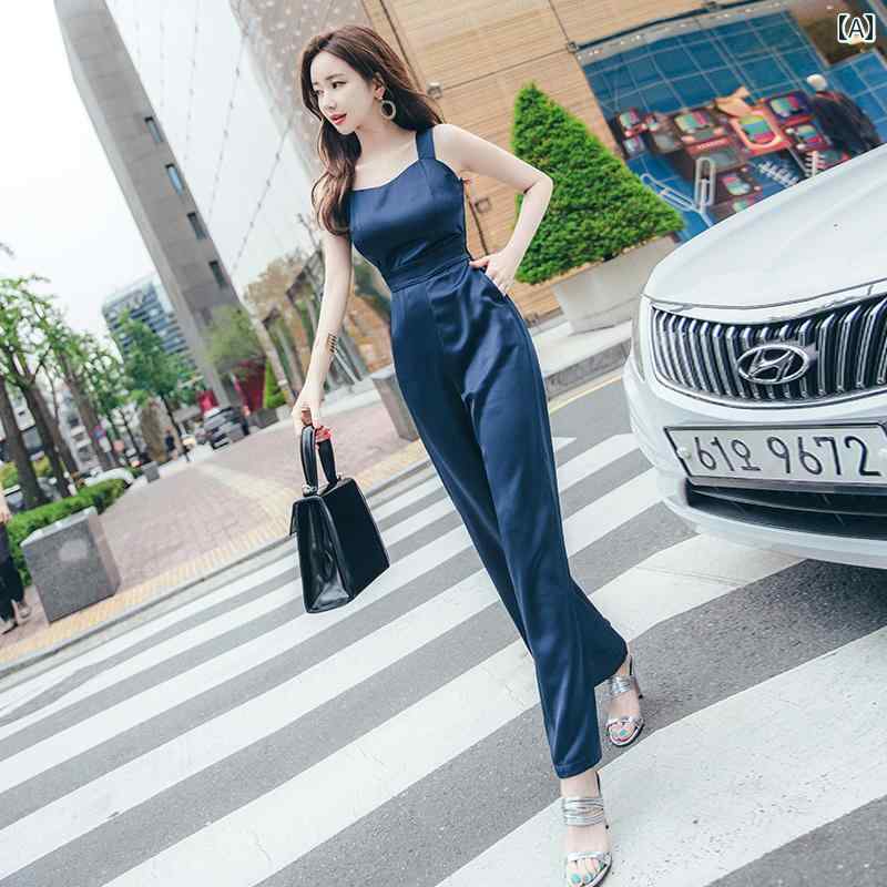 レディース サスペンダー ワンピース ストレート ワイドレッグ パンツ 夏 韓国 背 高く スリム カジュアル ジャンプ セットアップ