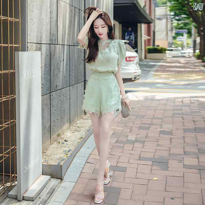 レディース セットアップ 洋風 おしゃれ 社交界 ワイドッグ ショーツ 2点 セット