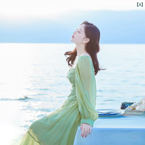 レディース グリーン ドレス フランス 美しい フェアリー スリム ロング ドレス 写真 旅行 休暇 ビーチ ドレス 夏 レディース グリーン ドレス フランス 美しい フェアリー スリム ロング ドレス 写真 旅行 休暇 ビーチ ドレス 夏