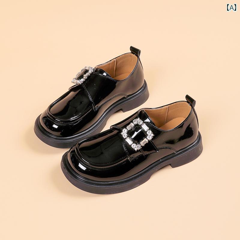 女子 小さめ 革靴 春秋 プリンセス シューズ 黒 ソフト ソール ローファー 子供 英国