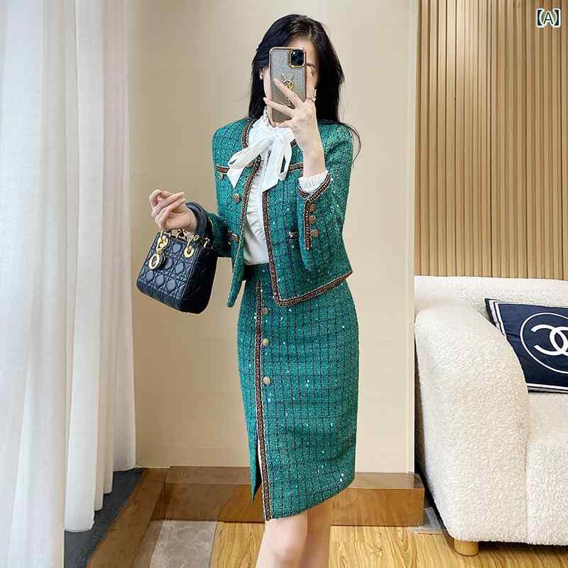 レディース 秋冬服装 スリムフィット スカート セットアップ セットアップ 組み合わせ 淑女 洋風 セッ..