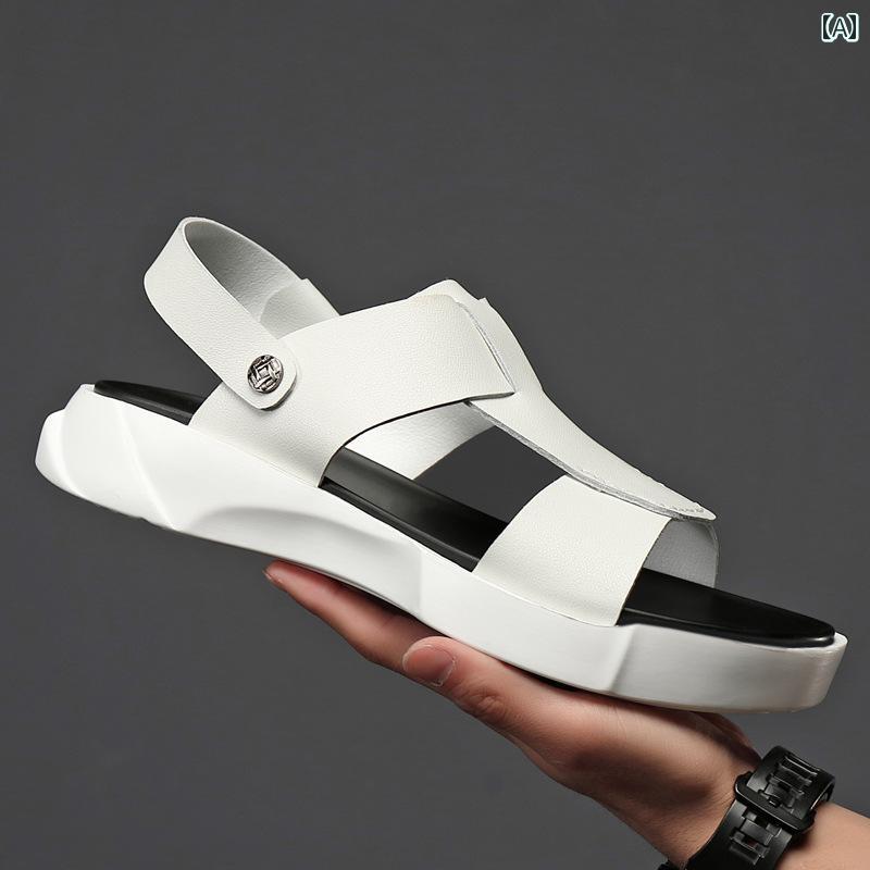 メンズ サンダル メ ンズ 夏 革 厚 ビーチ シューズ シーサイド カジュアル ローマン レザーサンダル