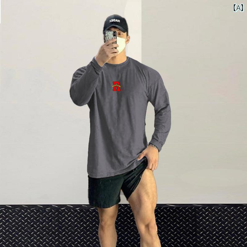 メンズ 秋 フィットネス 長袖 ゆったり トレーニング Tシャツ 吸汗 トップスス シンプル アメリカン トレンド