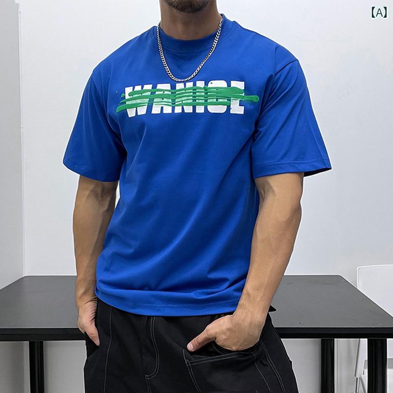 メンズ 綿 生地 筋肉 マッチョ質 カラー スリムフィット 小さめ ネック ライン 半袖 Tシャツ 綿