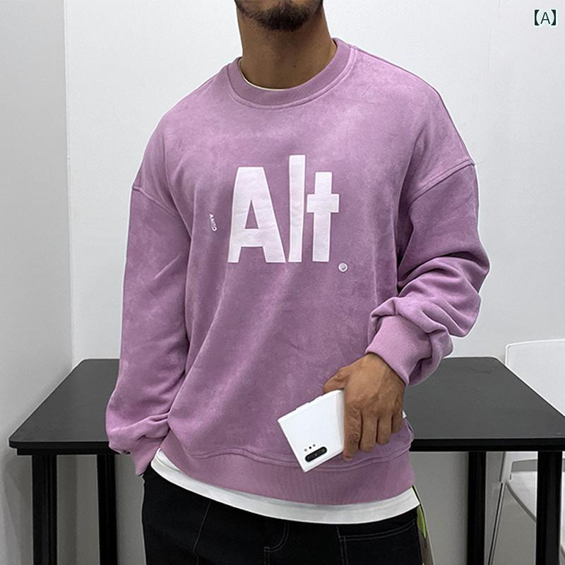 メンズ スエード 感触 い 強力 マイクロ ファイル 長袖 プルオーバー スウェットシャツ 秋冬 優れた