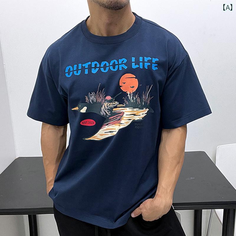 メンズ 綿 小さめ ネック ライン 半袖 Tシャツ ラウンドネック プルオーバー ー フレッシュ 見た目 強 スポーツ 芸術家 適