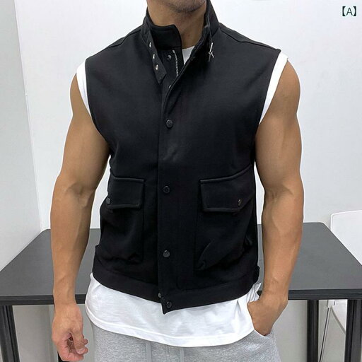メンズ 質感 厚手 ボタン ジッパー ノースリーブ ベスト スウェット シャツ ジャケット ワイド シンプル メンズ 質感 厚手 ボタン ジッパー ノースリーブ ベスト スウェット シャツ ジャケット ワイド シンプル