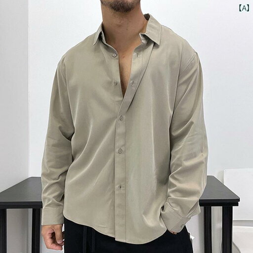 メンズ シルキー ドレープ 感 生地 魅惑 スリム 長袖 シャツ 綿 シャツ 春秋 メンズ シルキー ドレープ 感 生地 魅惑 スリム 長袖 シャツ 綿 シャツ 春秋