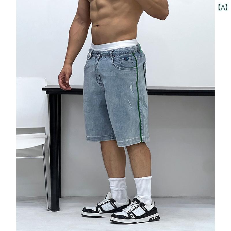 メンズ ストレート デニム ショートパンツ ウォッシュ 加工 コットン 美白 加工 ソフトコットン カジュアル ストリート