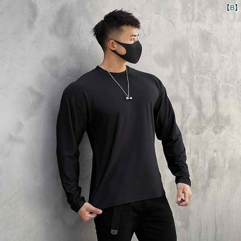 メンズ 秋 フィットネスウェア 通気性 快適 吸汗 速乾 長袖 Tシャツ ラウンドネック ランニング バスケットボール 体操 トップスス