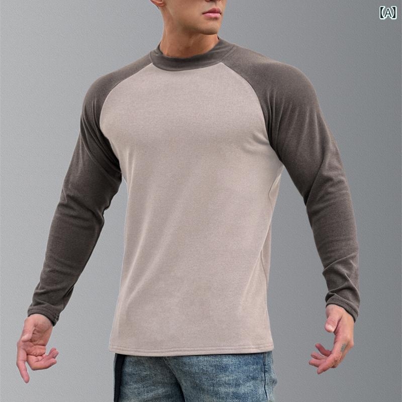 秋冬 ラグランスリーブ ジャー マン 起毛 暖かい ラウンドネック 長袖 ボトムス ロン T スポーツ フィットネス ストレッチ アメリカン トレンド