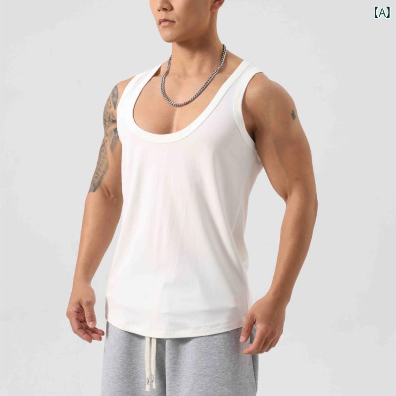 厚手 ロー カラー コットン ベスト 夏 フィットネススポーツ チョッキ ノースリーブ Tシャツ ボトム アンダー シャツ
