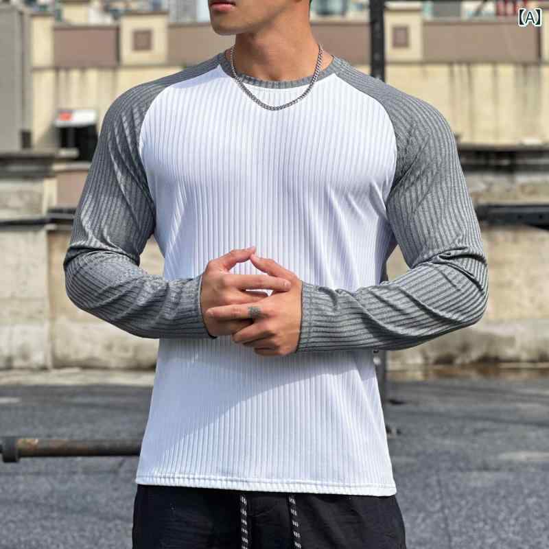 スポーツ 長袖 ラグランスリーブ Tシャツ ラウンドネック 速乾 ストレッチ タイツ フィットネス ランニング トレーニング 筋トレ