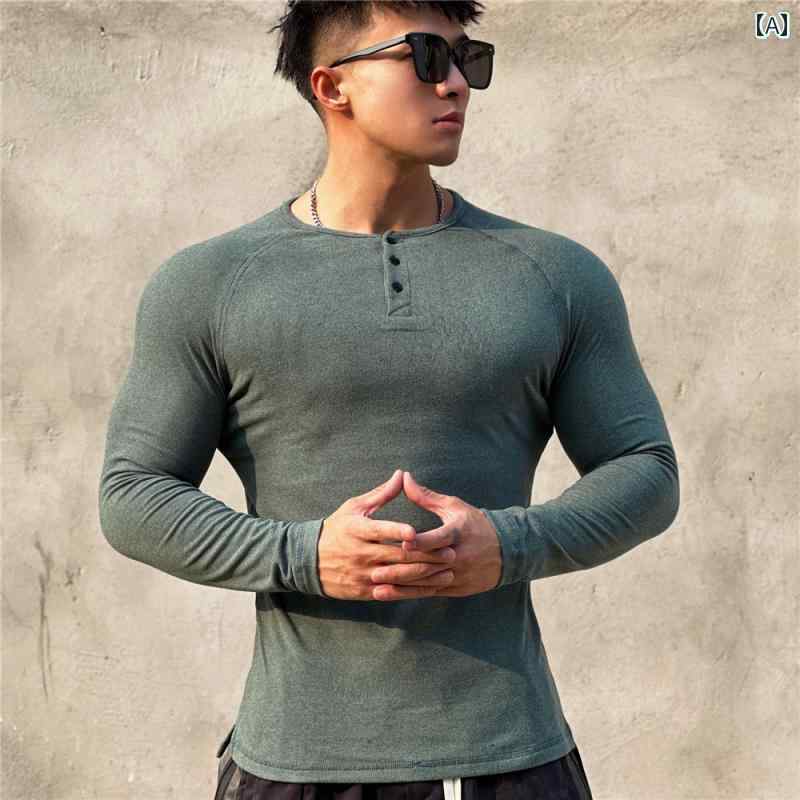 ぬいぐるみ スポーツ スエード ヘンリー シャツ 長袖 シンプル アメリカン ストレッチ 筋肉 マッチョ Tシャツ トレーニング フィットネス トップスス スス