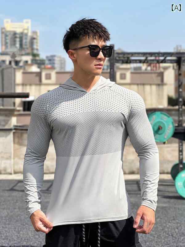 スポーツ 長袖 フード Tシャツ フィットネス 衣装 速乾 タイツ バスケットボール ランニング トレーニング 筋肉 マッチョ 鉄 ストレッチ