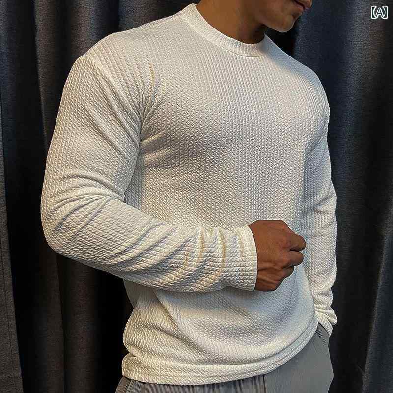 メンズ スポーツ 長袖 Tシャツ フィットネス 服 通気性 快適 ストレッチ ソリッドカラーラウンドネック..