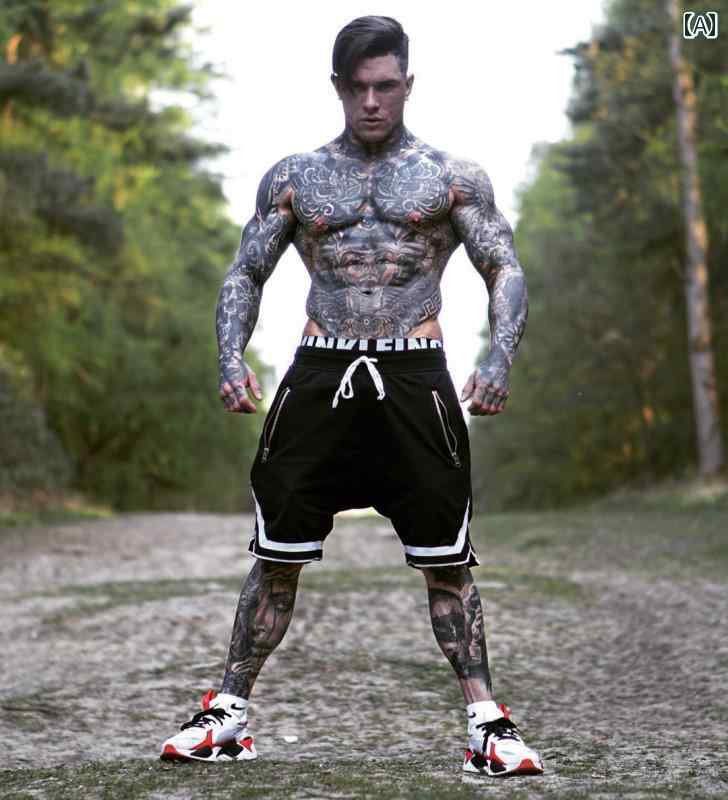 メンズ フィットネス インター ソリッドカラー スポーツ ショーツ クォーター パンツ ジッパー ポケッ..