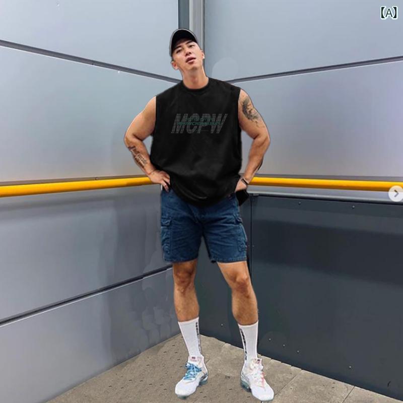 メンズ アメリカン ベスト 吸汗性 ランニング トレーニング フィットネス ノースリーブ Tシャツ スポーツ チョッキ トップスス