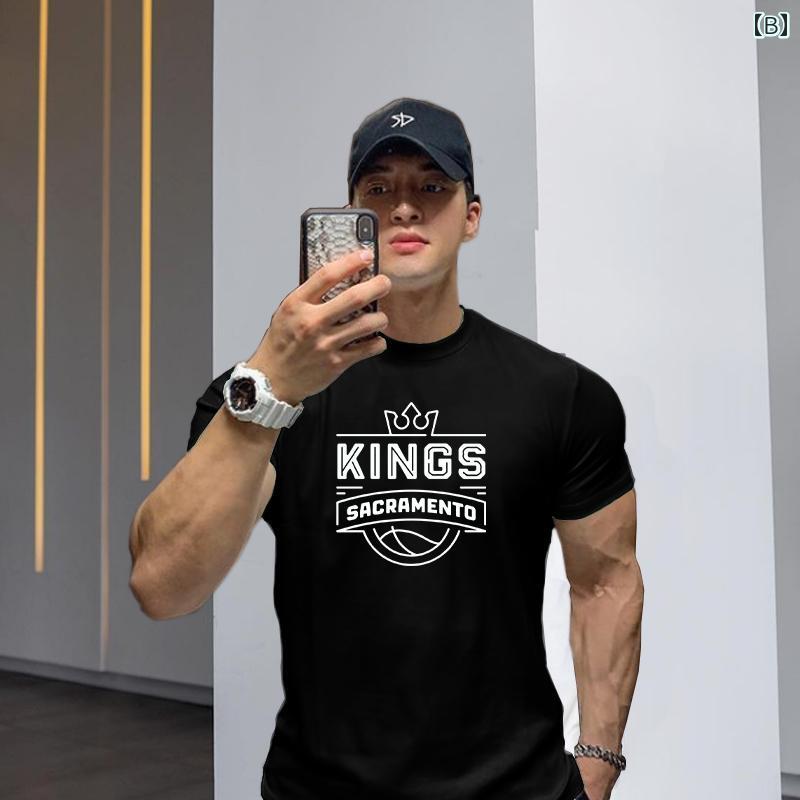 メンズ トレンド バスケットボール 半袖 スポーツ Tシャツ ラウンドネック アメリカンフィットネス Tシャツ 夏 カジュアル