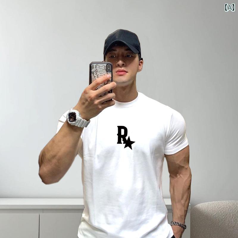 メンズ 夏 シャツ 半袖 スポーツ ラウンドネック シャツ