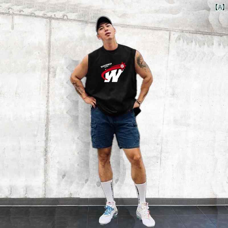 メンズ アメリカン フィットネス ベスト ランニング トレーニング ノースリーブ Tシャツ スポーツ チョッキ カジュアル トップスス