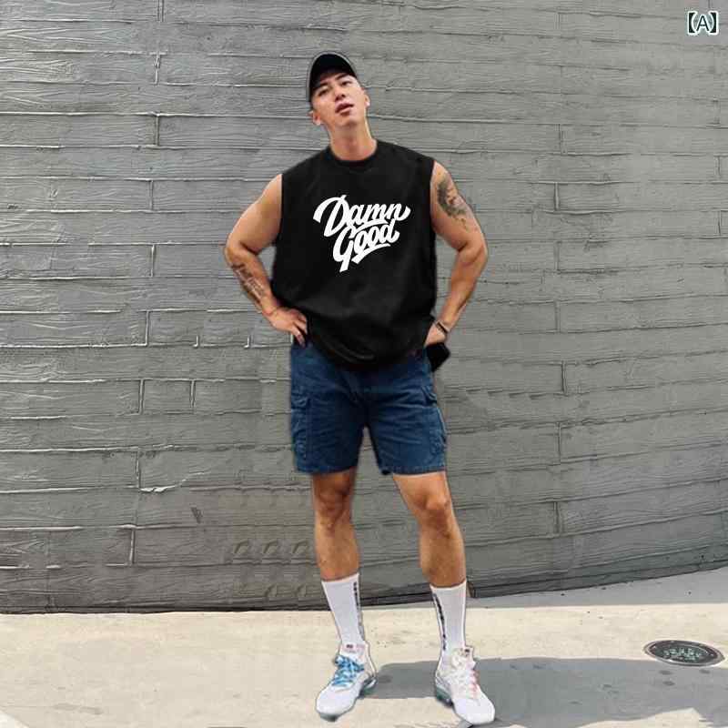 メンズ 吸汗性 フィットネス ベスト ランニング トレーニング ノースリーブ Tシャツ スポーツ チョッキ..