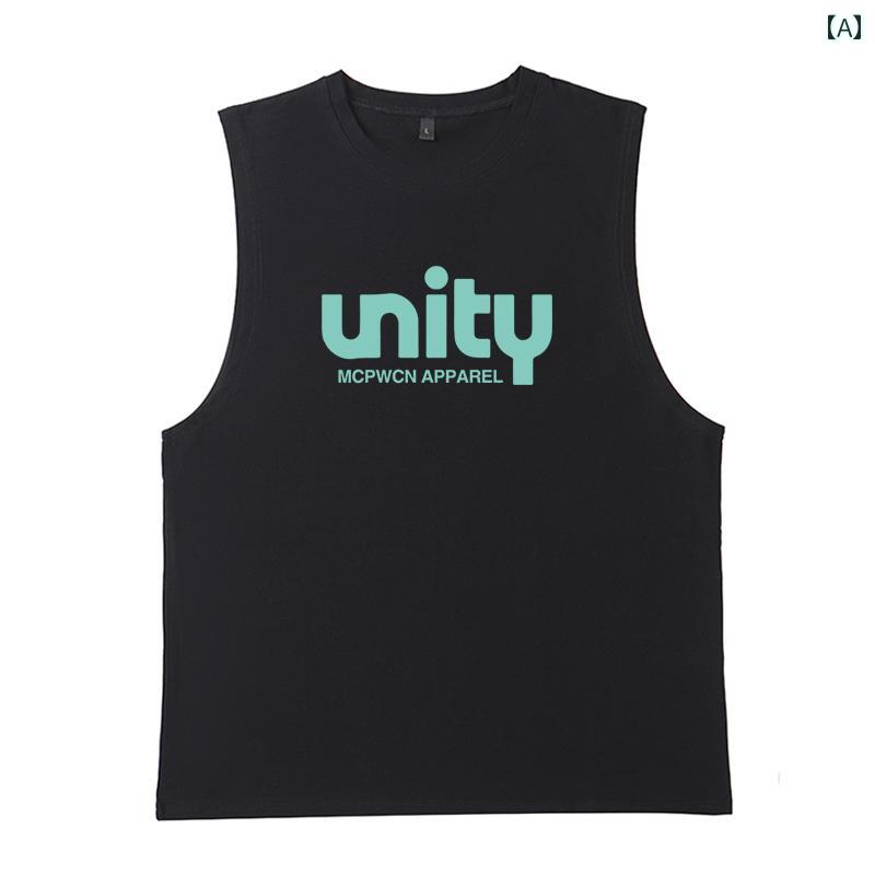 メンズ レター プリント ィ ベスト フィットネストレーニング ノースリーブ スポーツ チョッキ カジュアル Tシャツ