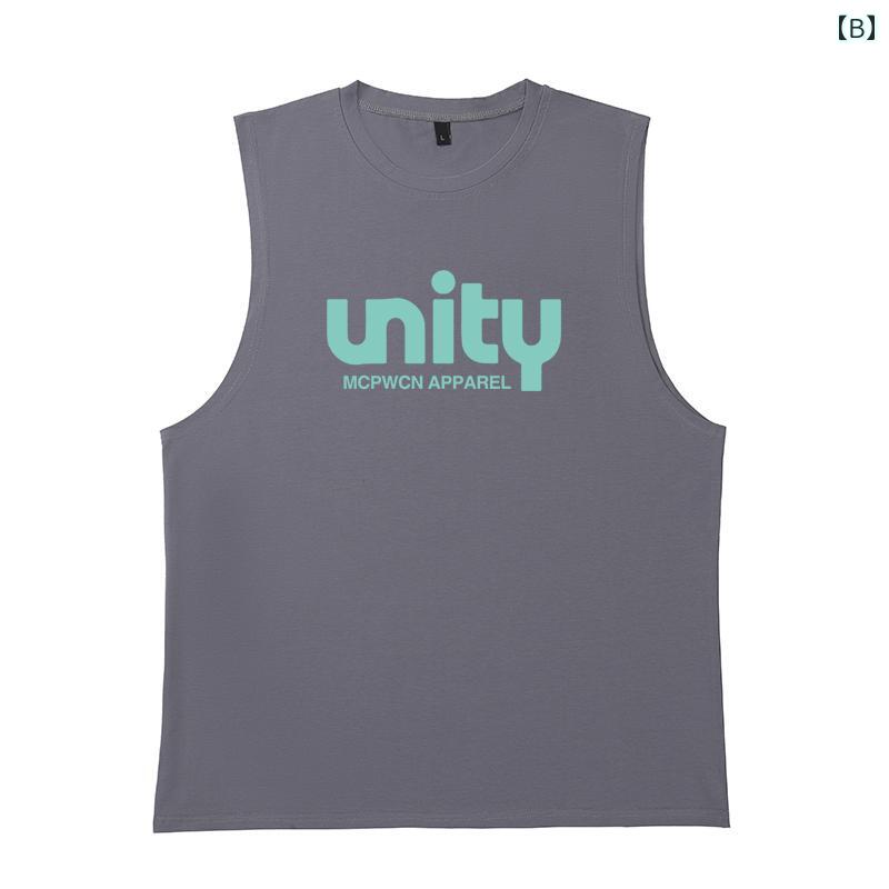 メンズ レター プリント ィ ベスト フィットネストレーニング ノースリーブ スポーツ チョッキ カジュアル Tシャツ