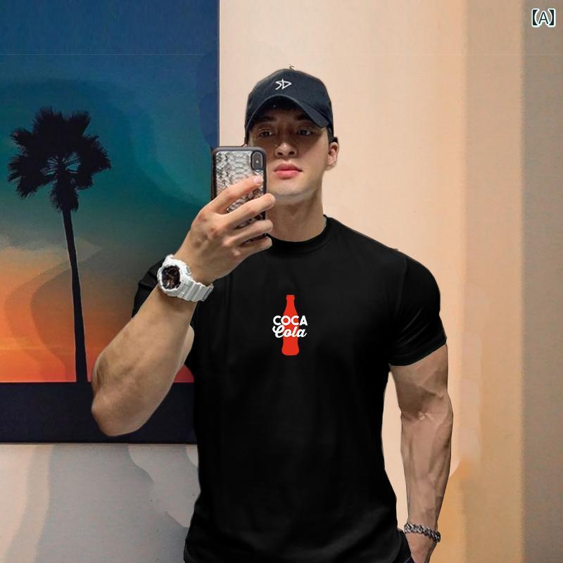 メンズ カジュアル スポーツ Tシャツ アメリカン トレーニング コットン 夏 ラウンドネック フィットネス 服