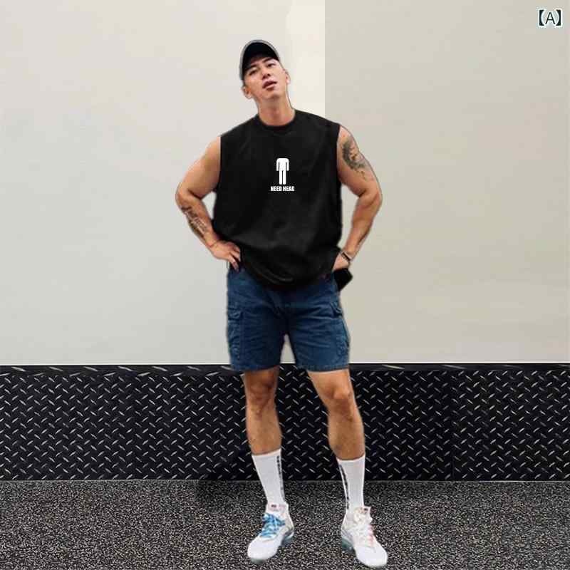 メンズ ノースリーブ シャツ おしゃれ プリント ベスト カジュアル アンダー シャツ ベスト トップスス 夏