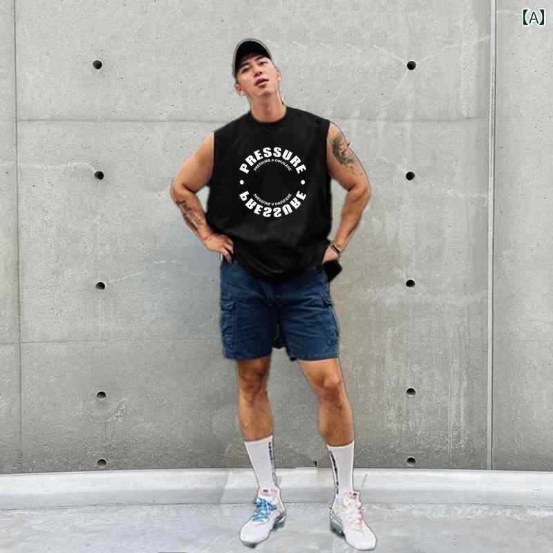 メンズ ノースリーブ Tシャツ カジュアル ラウンドネック ベスト コットン フィットネス スポーツ トップスス 吸汗性