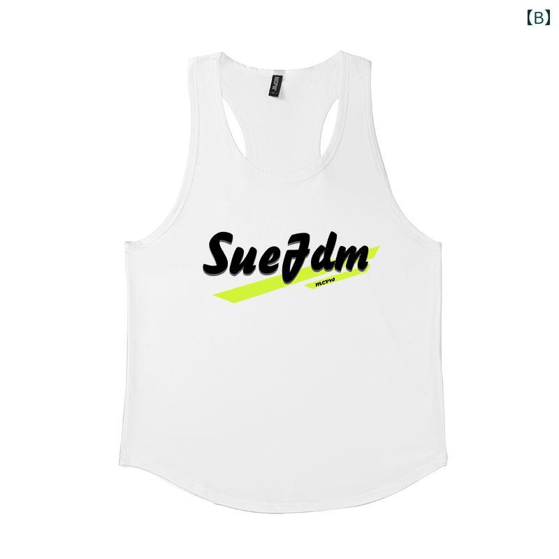 メンズ フィットネス タンクトップス バスケットボール ランニング トレーニング ノースリーブ Tシャツ プリント スポーツ トップスス