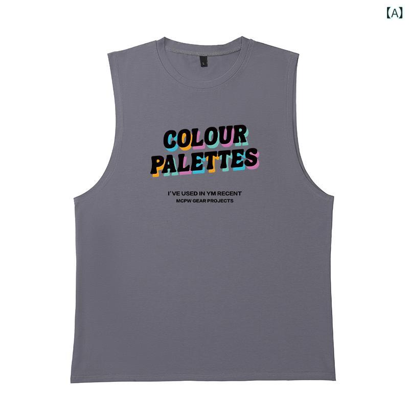 メンズ 吸汗性 フィットネス ベスト ランニング トレーニング ノースリーブ Tシャツ スポーツ チョッキ カジュアル トップスス(4)
